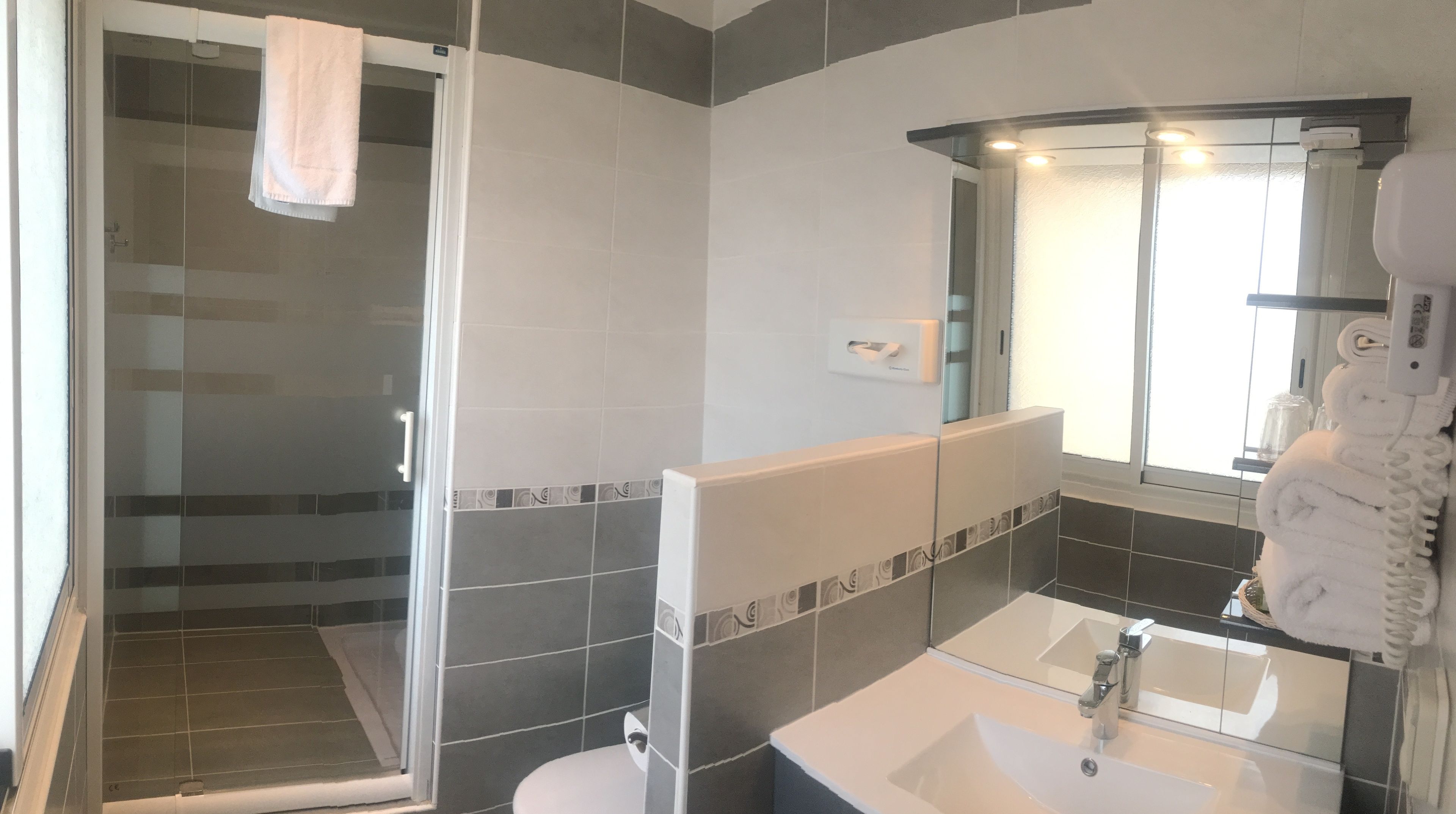 free toiletries, hair dryer, towels