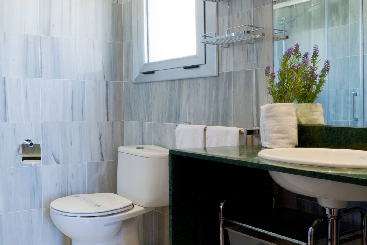 free toiletries, hair dryer, towels