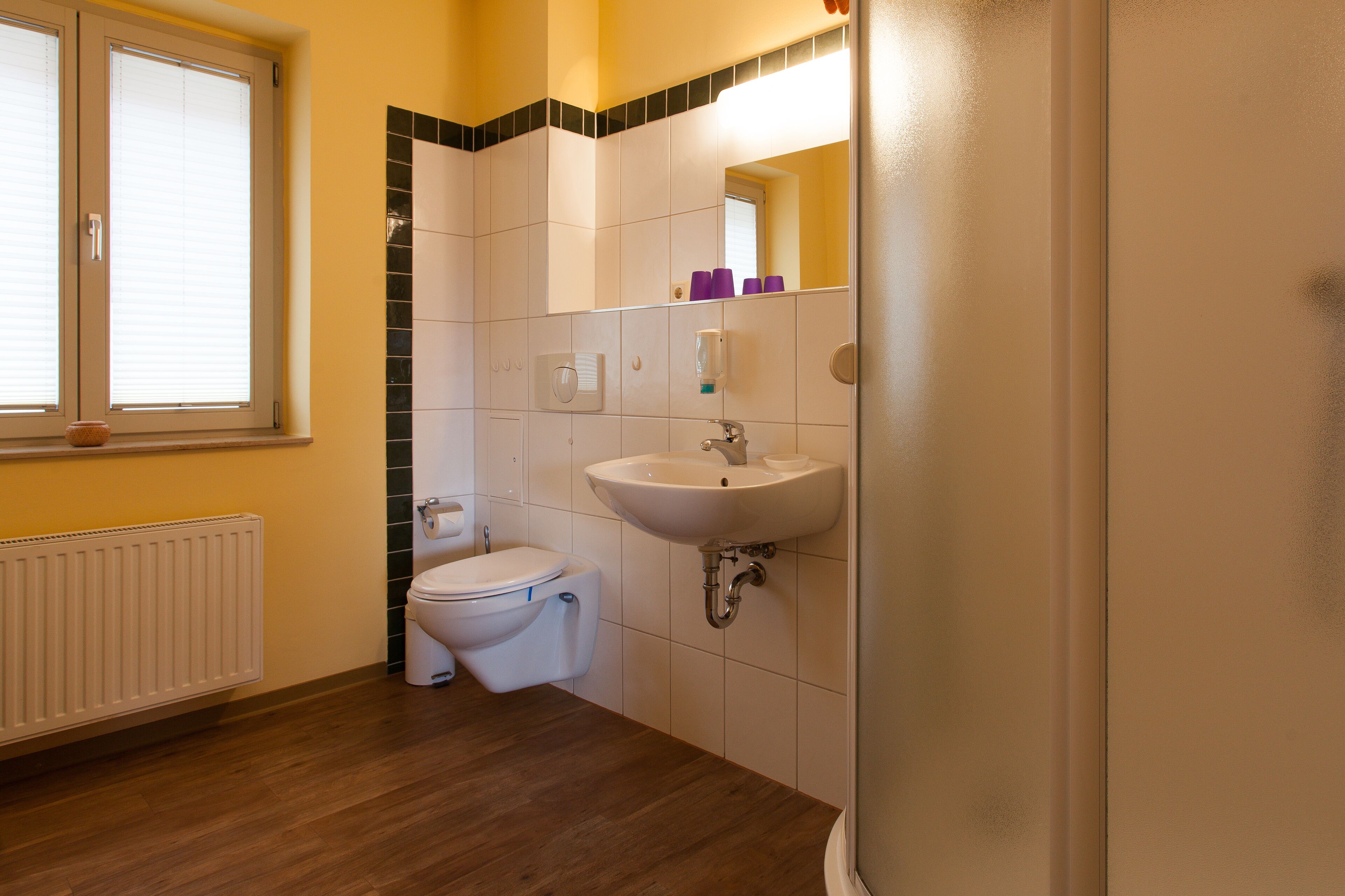 suite | bathroom | shower, hair dryer, bathrobes, towels