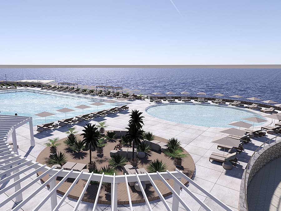 Seasonal outdoor pool, pool umbrellas, pool loungers