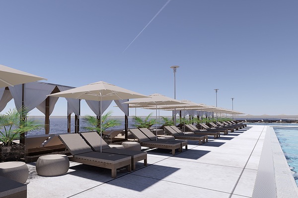 Seasonal outdoor pool, pool umbrellas, sun loungers