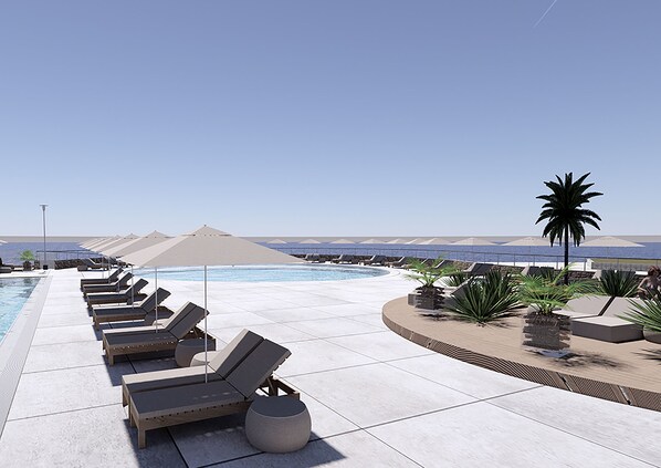 Seasonal outdoor pool, pool umbrellas, sun loungers - Remisens Hotel Lucija (Piran)