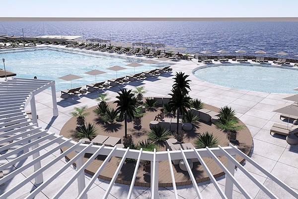 Seasonal outdoor pool, pool umbrellas, sun loungers