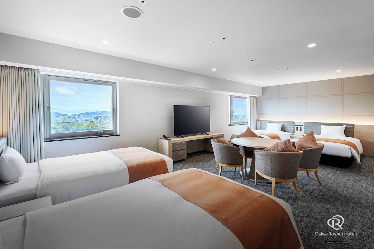 Family Fourth Room with CASTLE view and four single size beds. (Non-smoking) (For 4 person) | Premium bedding, in-room safe, desk, blackout drapes