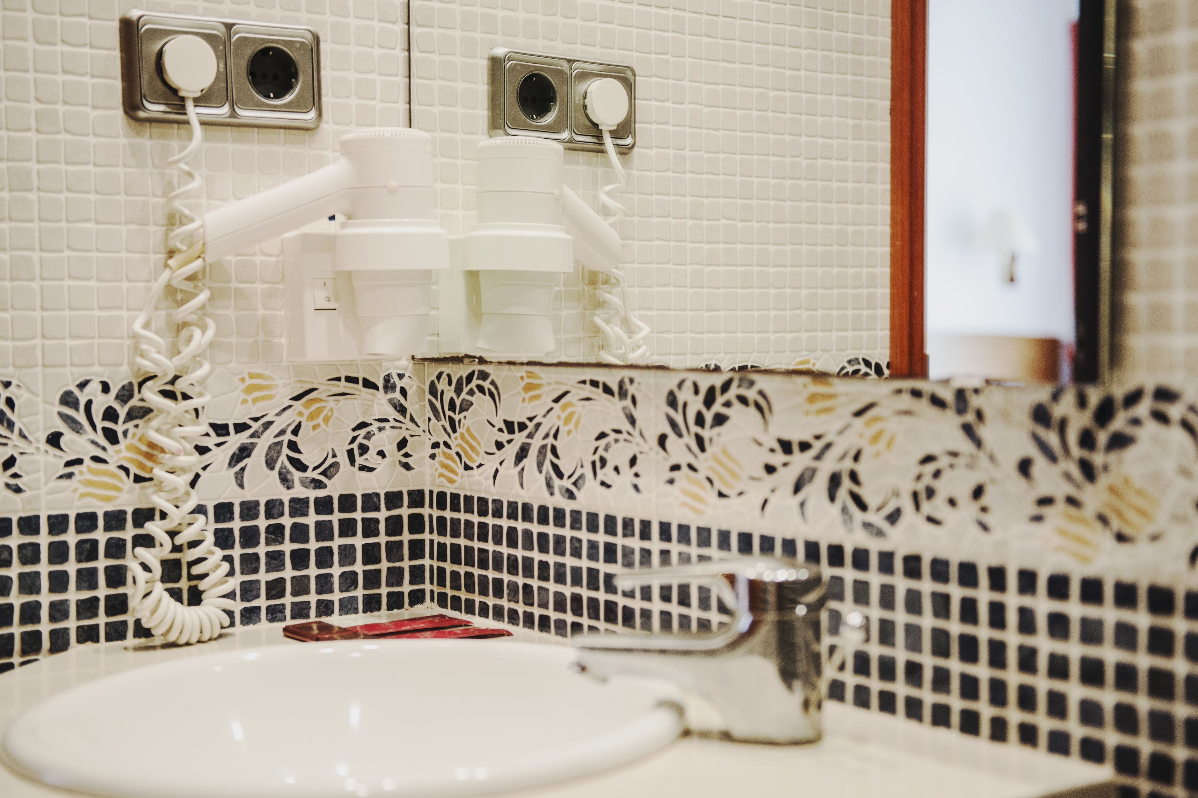 free toiletries, hair dryer, towels