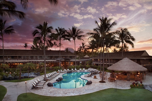 Outdoor pool, pool umbrellas, pool loungers