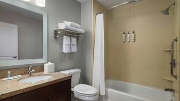 Une salle de bain avec un lavabo, des toilettes et une douche.
