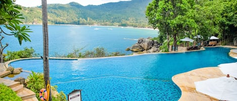 Outdoor pool, pool umbrellas