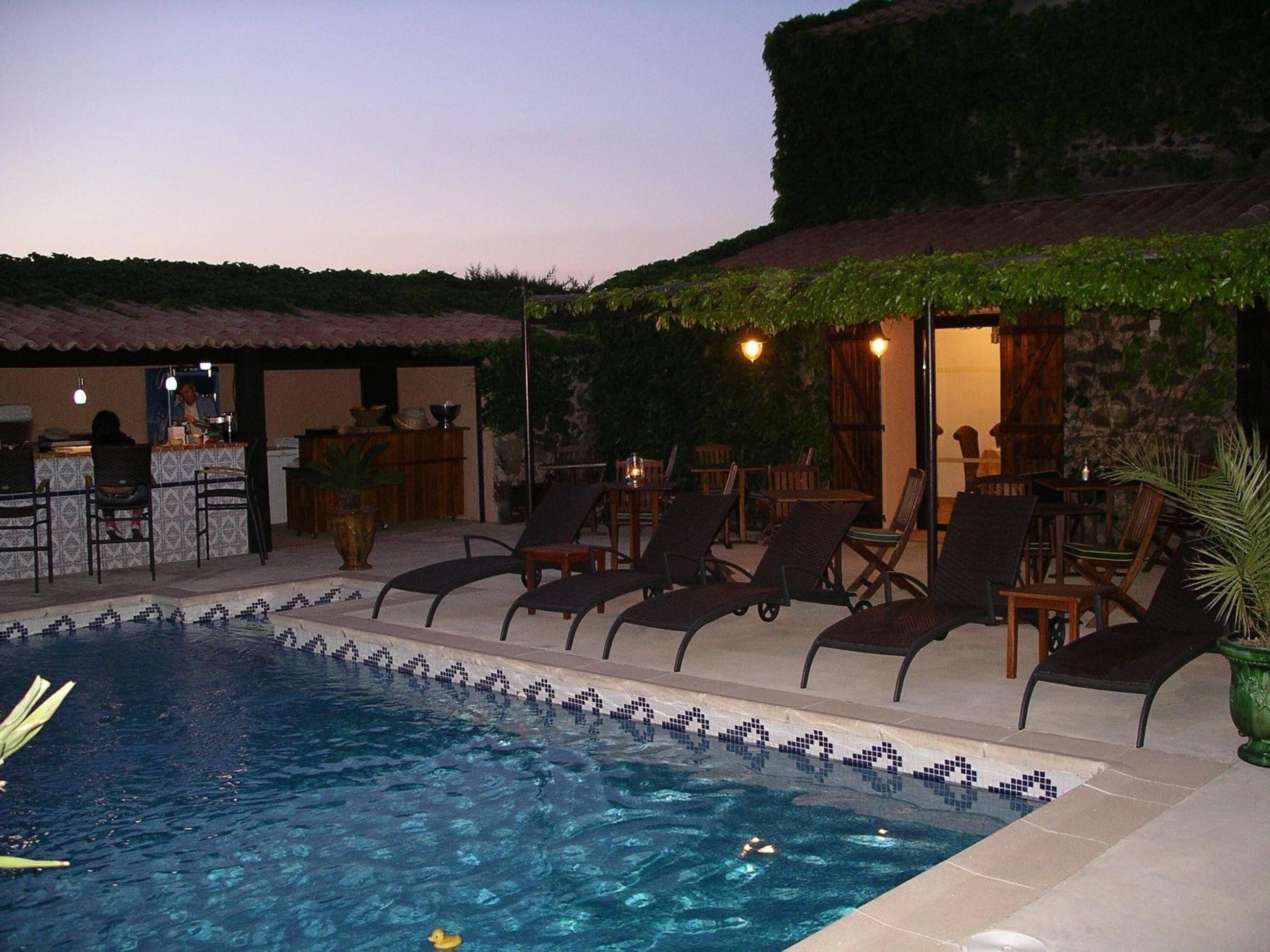 outdoor pool, pool loungers