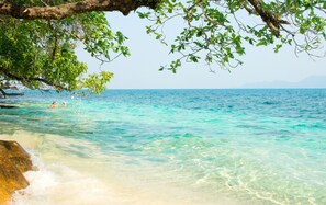 Plage privée, parasols, serviettes de plage, kayak