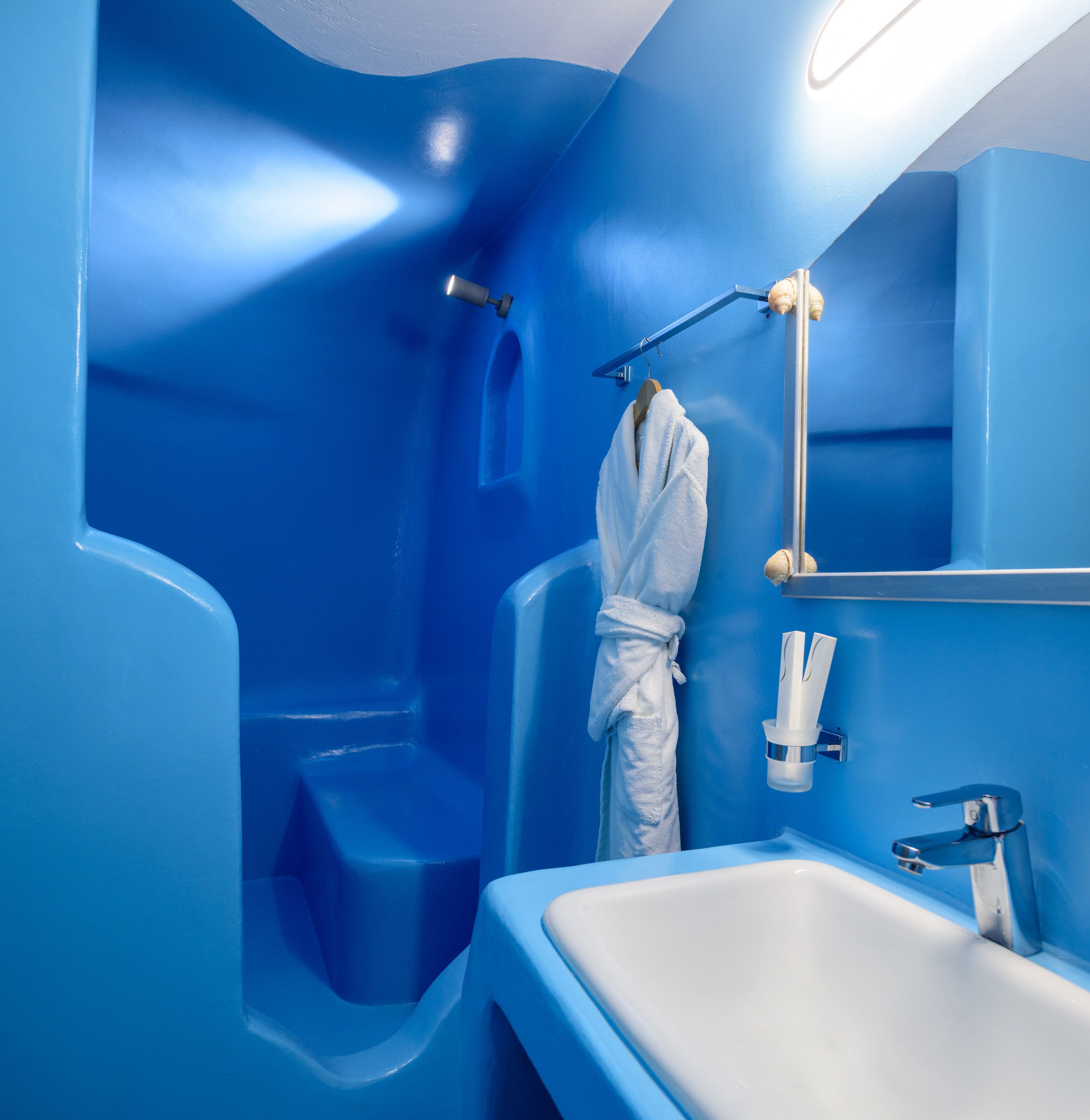 family suite, jetted tub (maisonette caldera sea & sunset view) | bathroom | shower, rainfall showerhead, designer toiletries, hair dryer