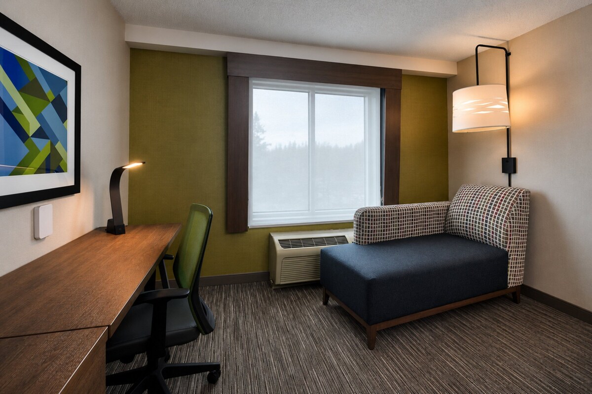 In-room safe, desk, iron/ironing board, cribs (free)