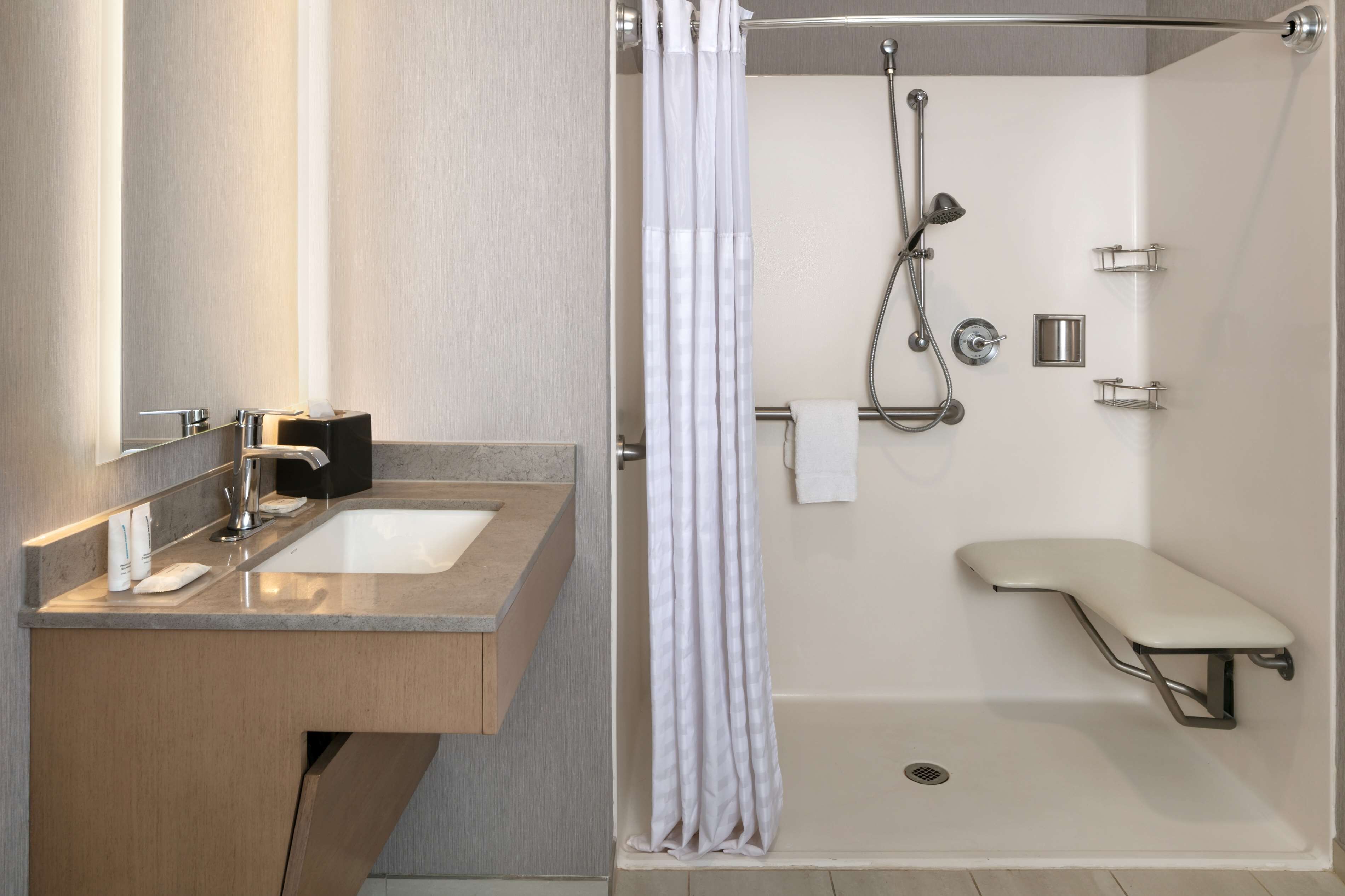 room, 1 king bed, accessible (with shower) | bathroom | combined shower/bathtub, free toiletries, hair dryer, towels