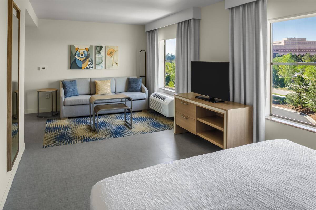 Studio Suite, 1 King Bed | Living area | 43-inch flat-screen TV with cable channels, TV