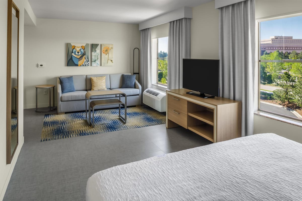 Studio Suite, 1 King Bed | Living area | 43-inch flat-screen TV with cable channels, TV