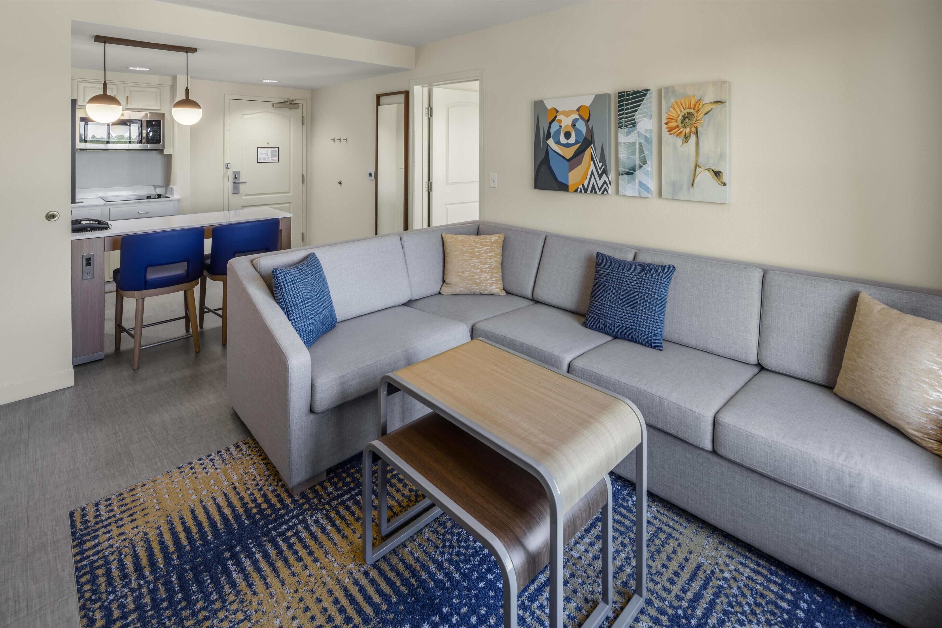 Suite, 1 King Bed | Living area | 43-inch flat-screen TV with cable channels, TV