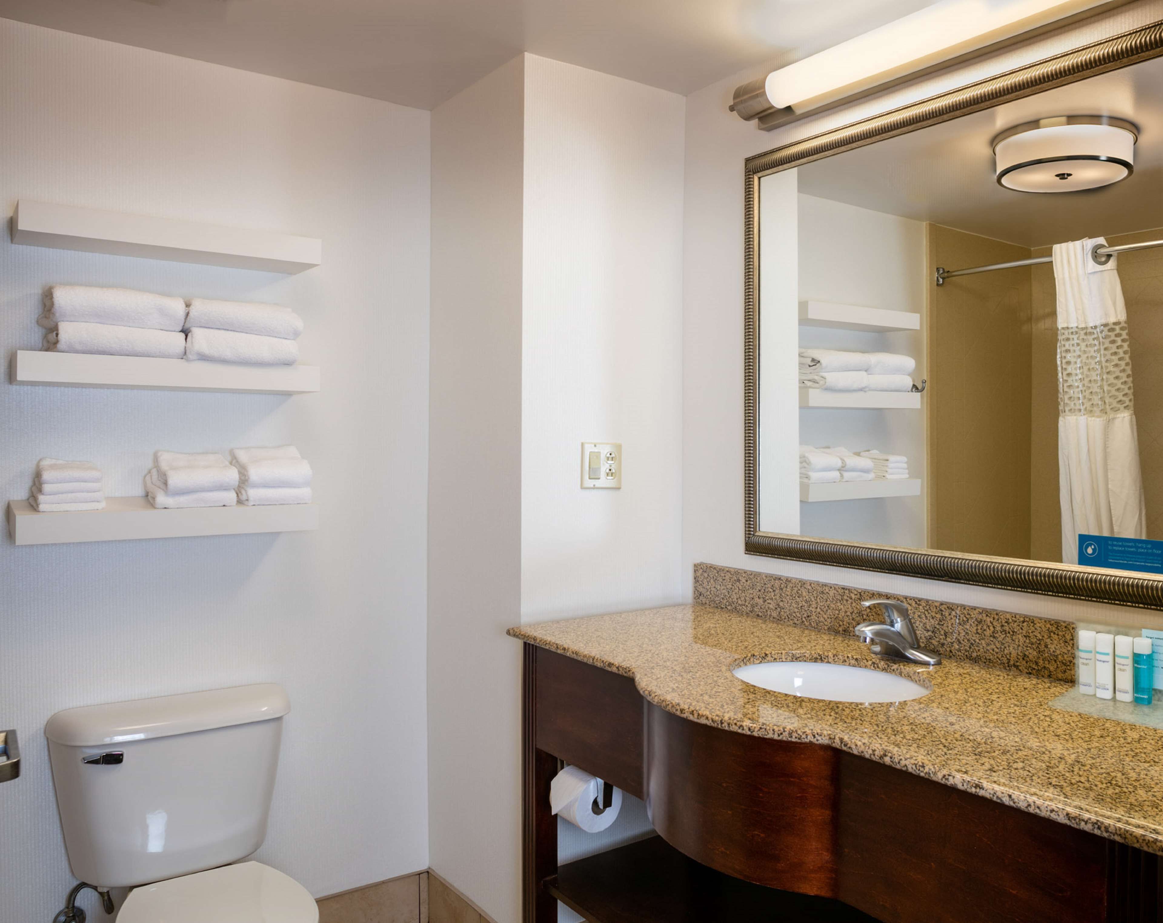 two queen beds non smoking | bathroom | shower, hair dryer, towels