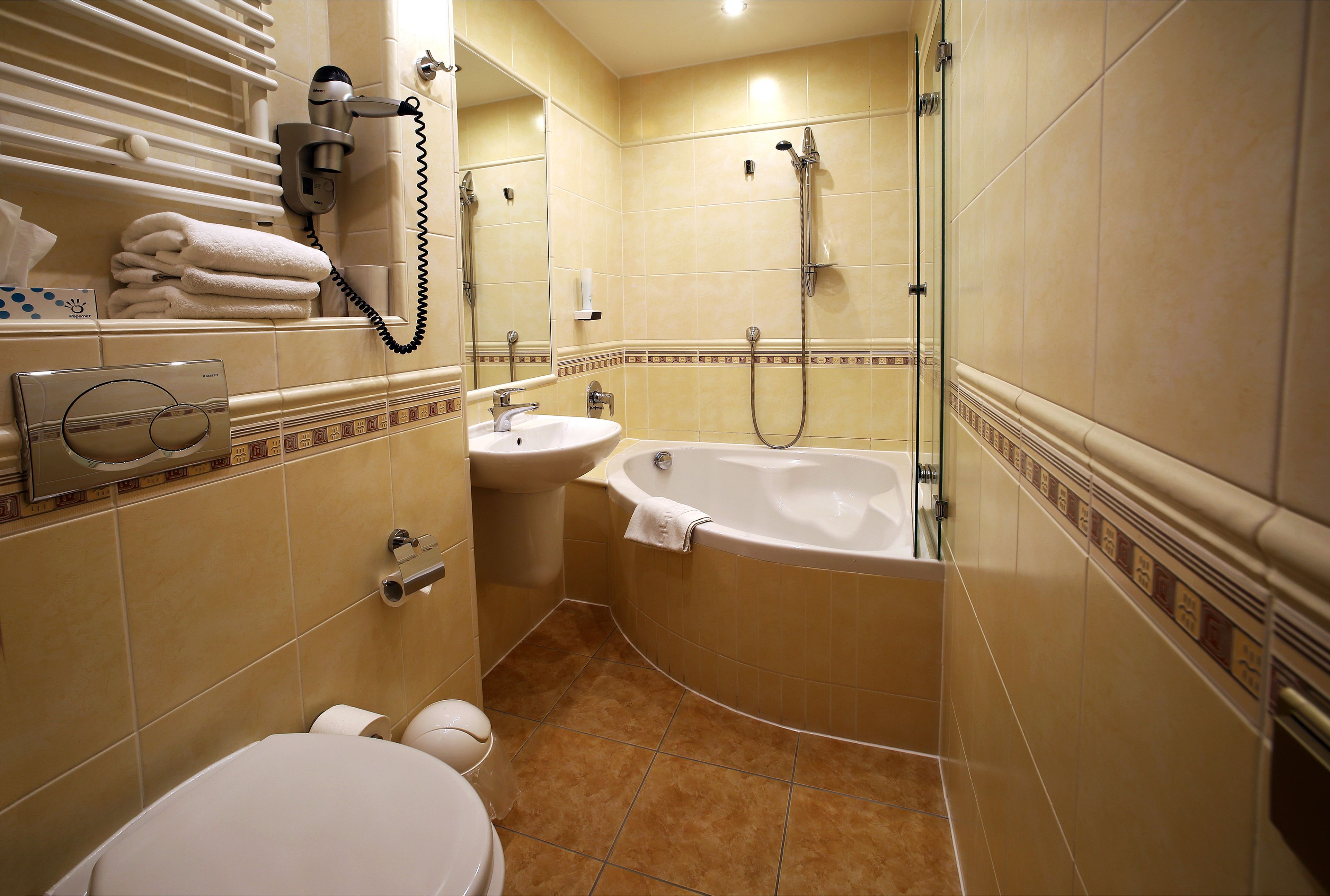 free toiletries, hair dryer, towels