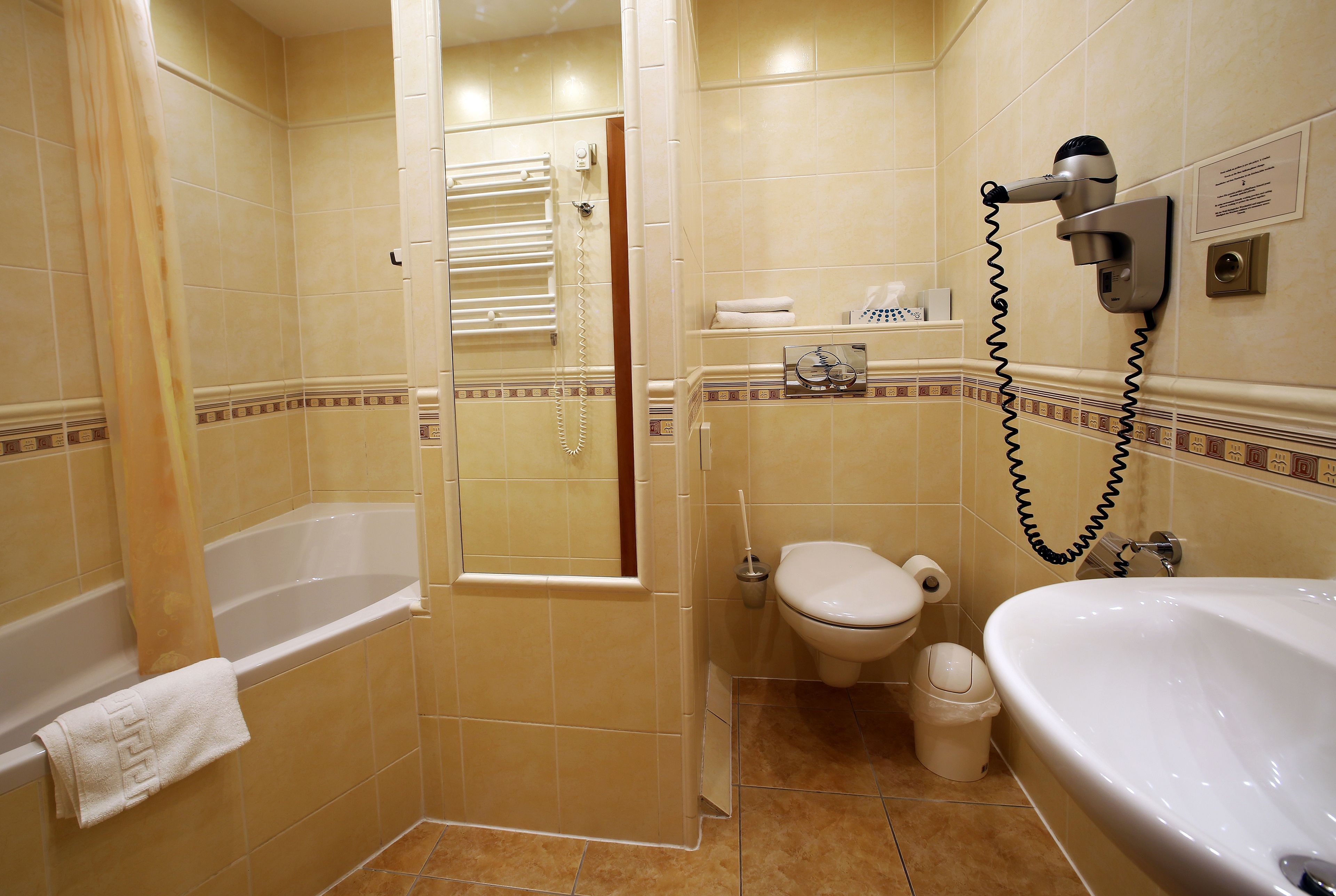 free toiletries, hair dryer, towels