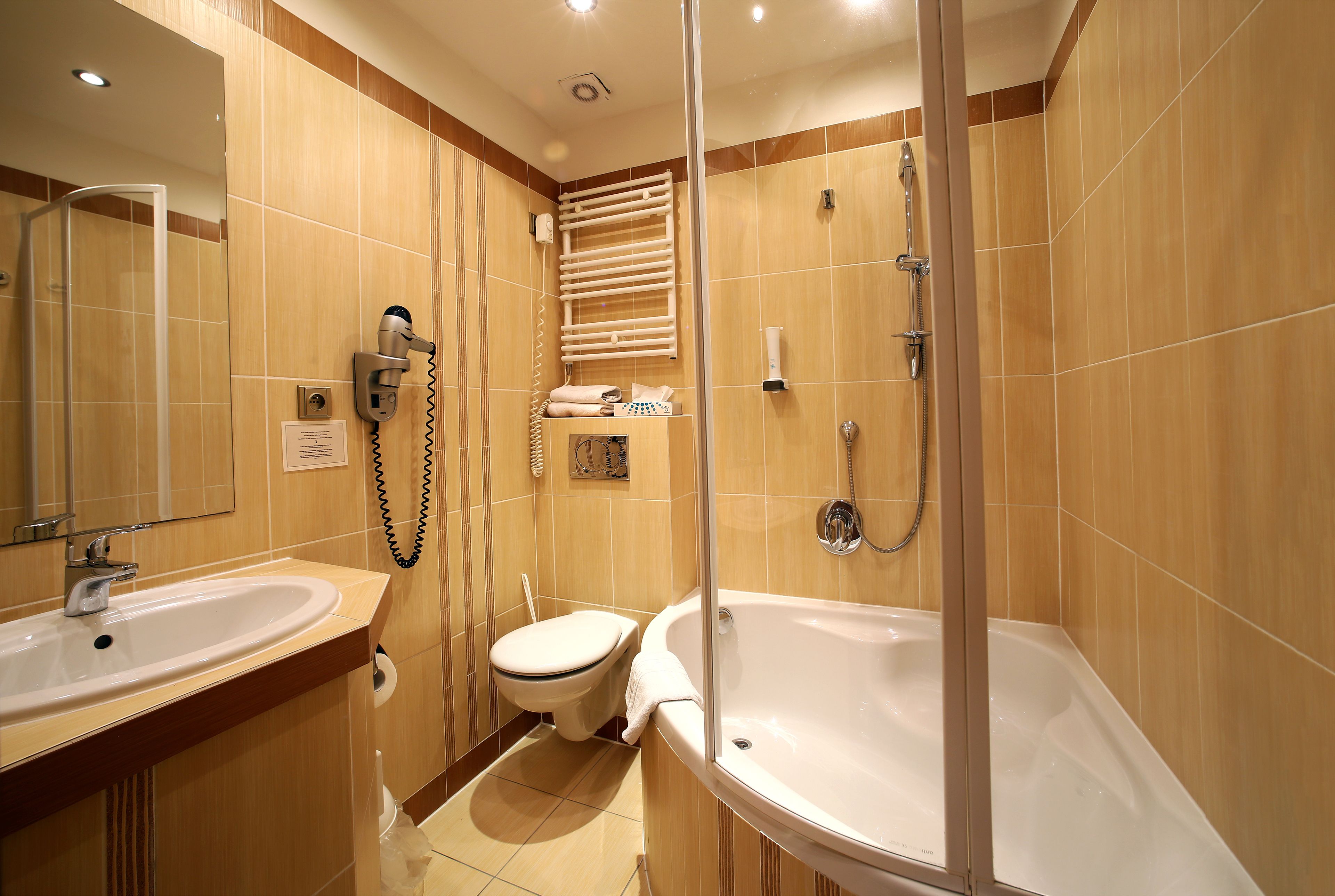 free toiletries, hair dryer, towels