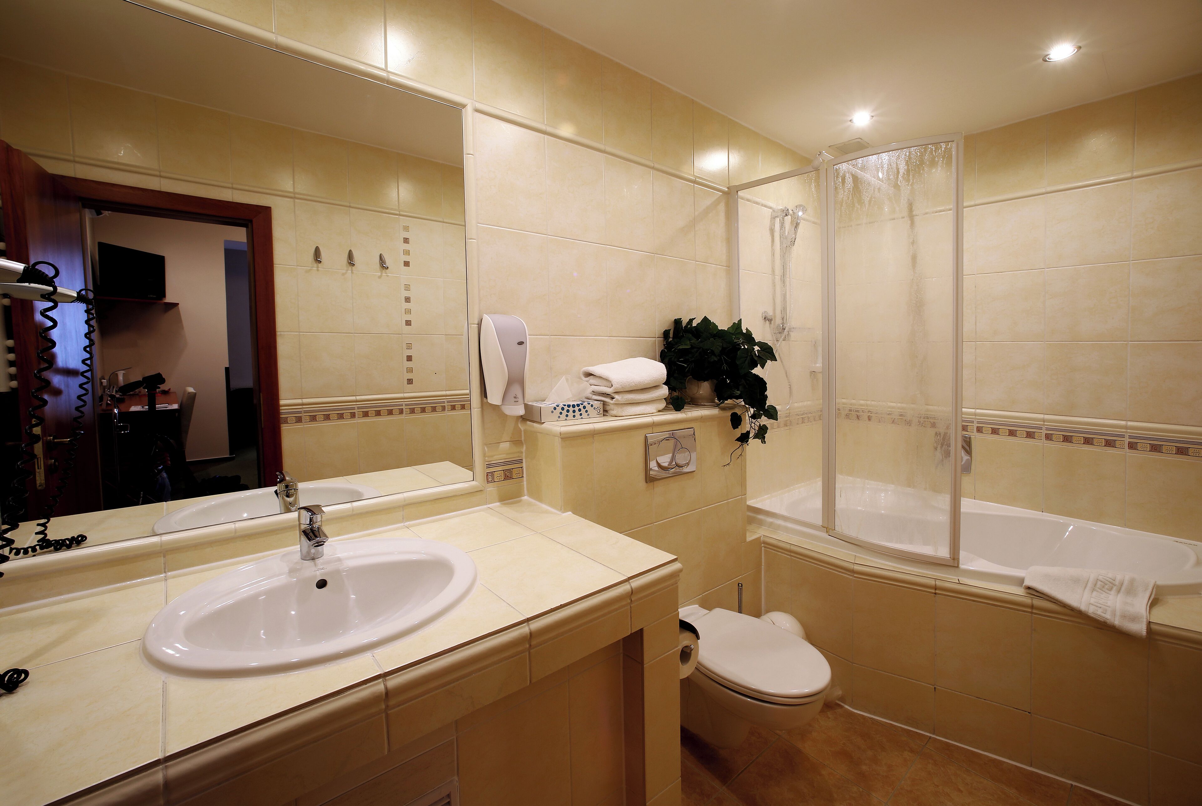 free toiletries, hair dryer, towels