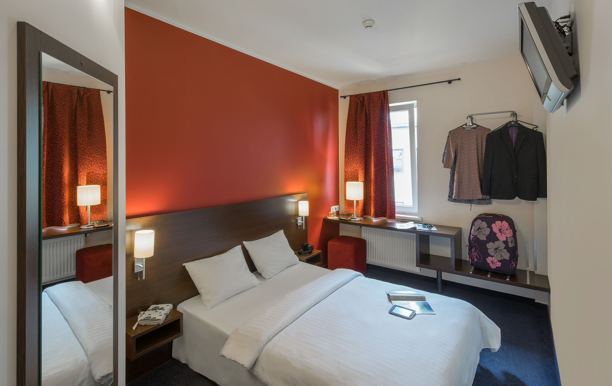 Desk, blackout curtains, iron/ironing board, free WiFi