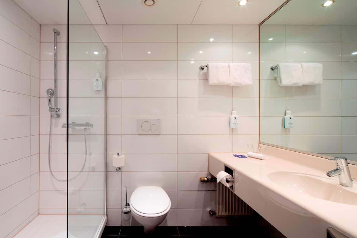 shower, hair dryer, bathrobes, towels