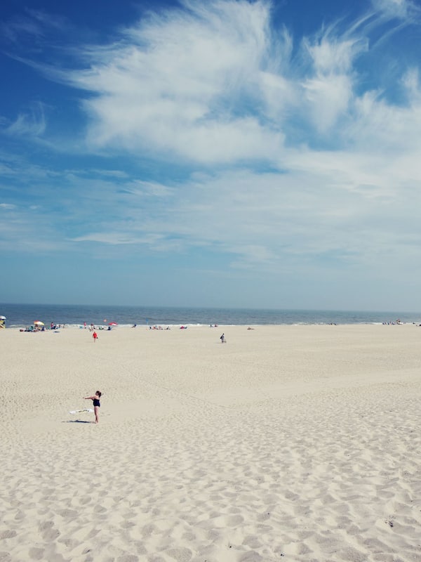On the beach, sun loungers, beach umbrellas, beach towels