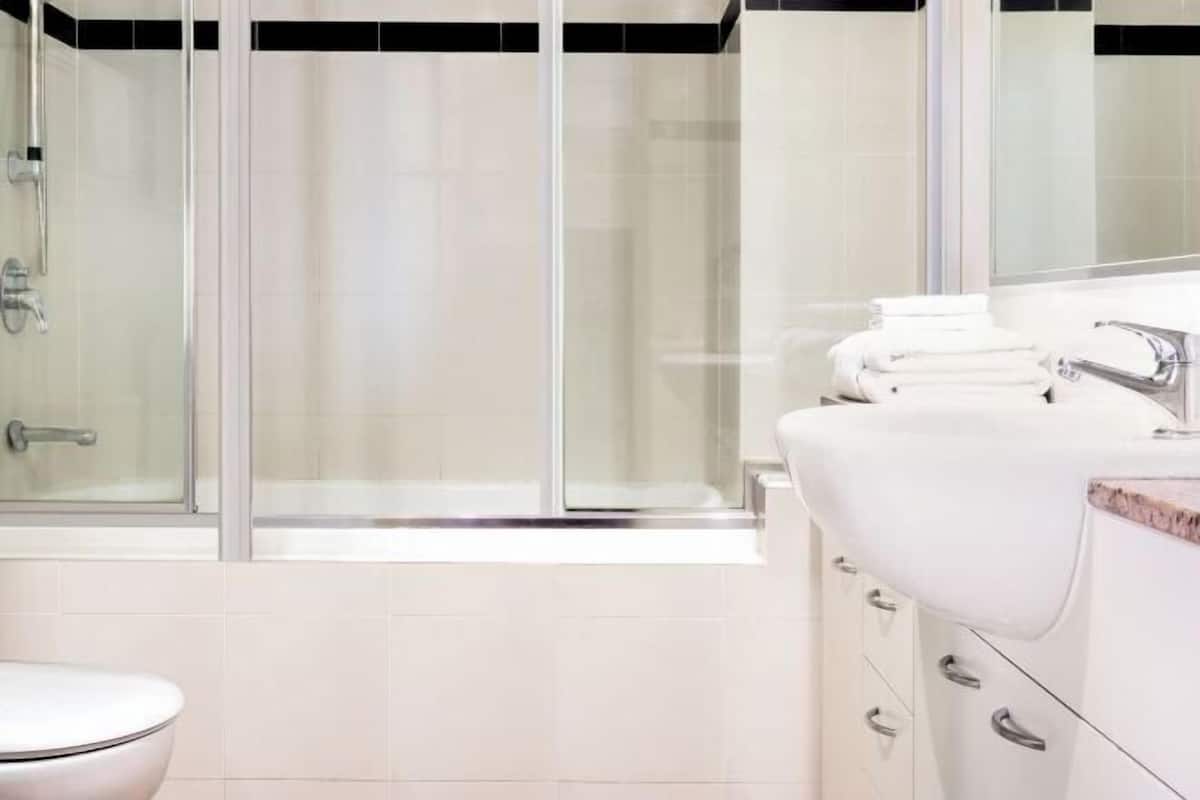 Bathroom | Combined shower/tub, free toiletries, hair dryer, towels