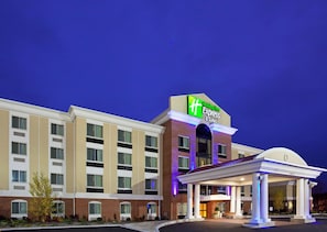 A Holiday Inn Express & Suites hotel with a prominent green and white sign, a covered entrance, and a brick facade. - Holiday Inn Express Hotel & Suites Niagara Falls by IHG (Niagara Falls)