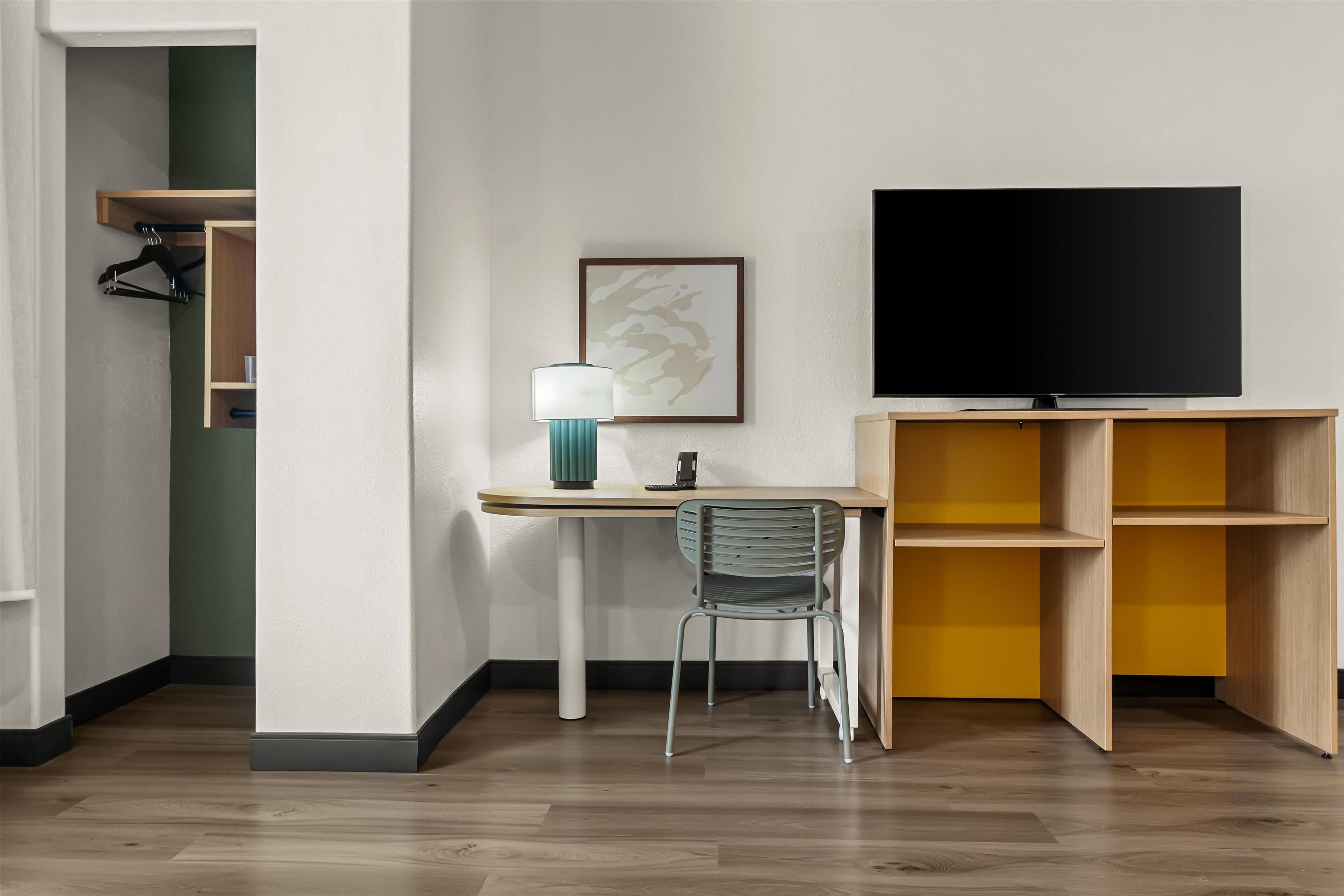 desk, laptop workspace, iron/ironing board, free wifi