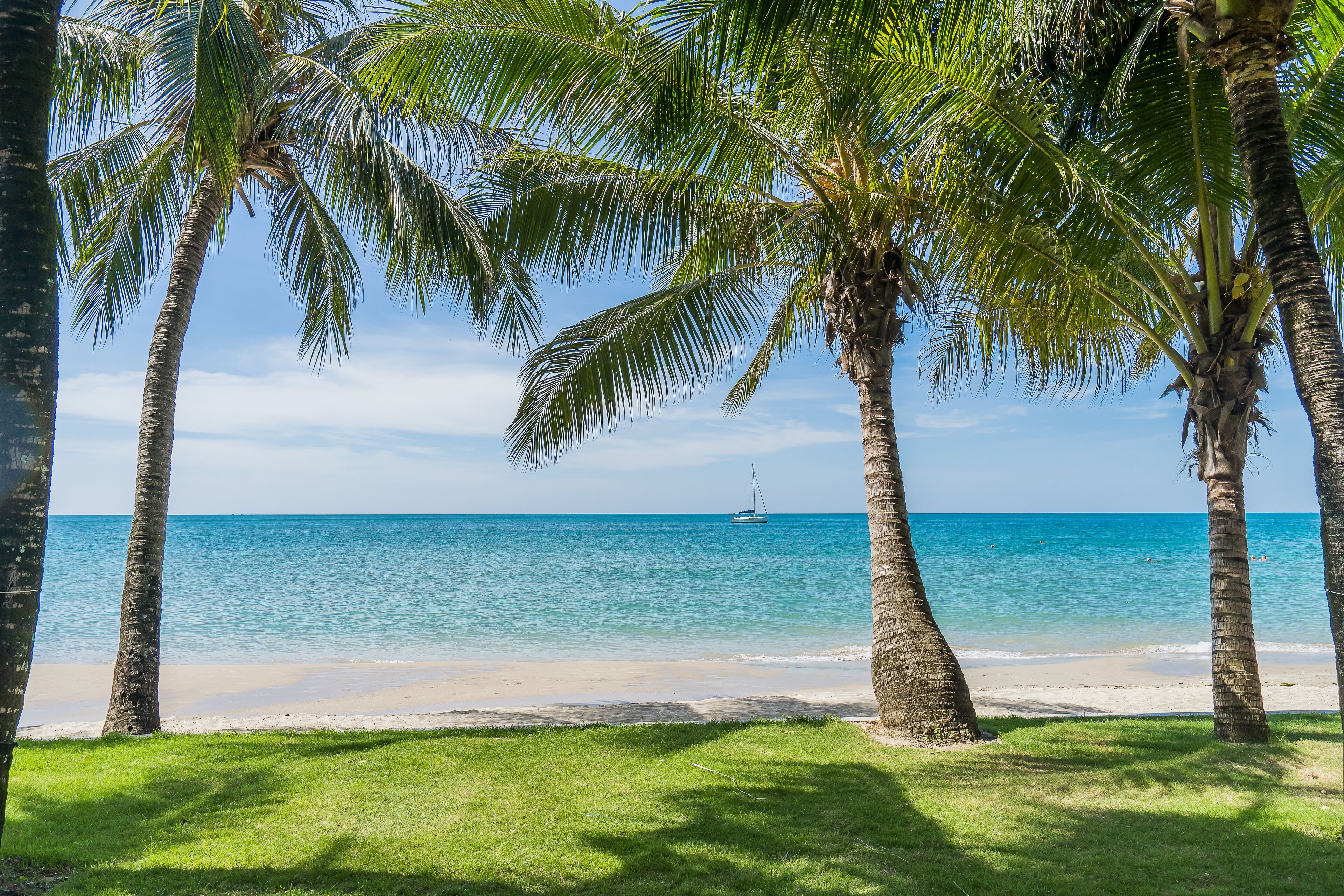 Private beach, white sand, sun loungers, beach umbrellas