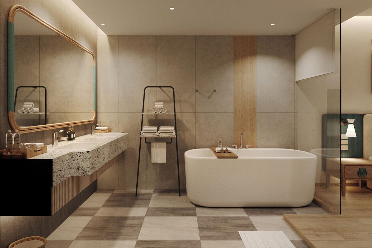 Chambre familiale | Salle de bain | Articles de toilette (gratuits), séchoir à cheveux, peignoirs