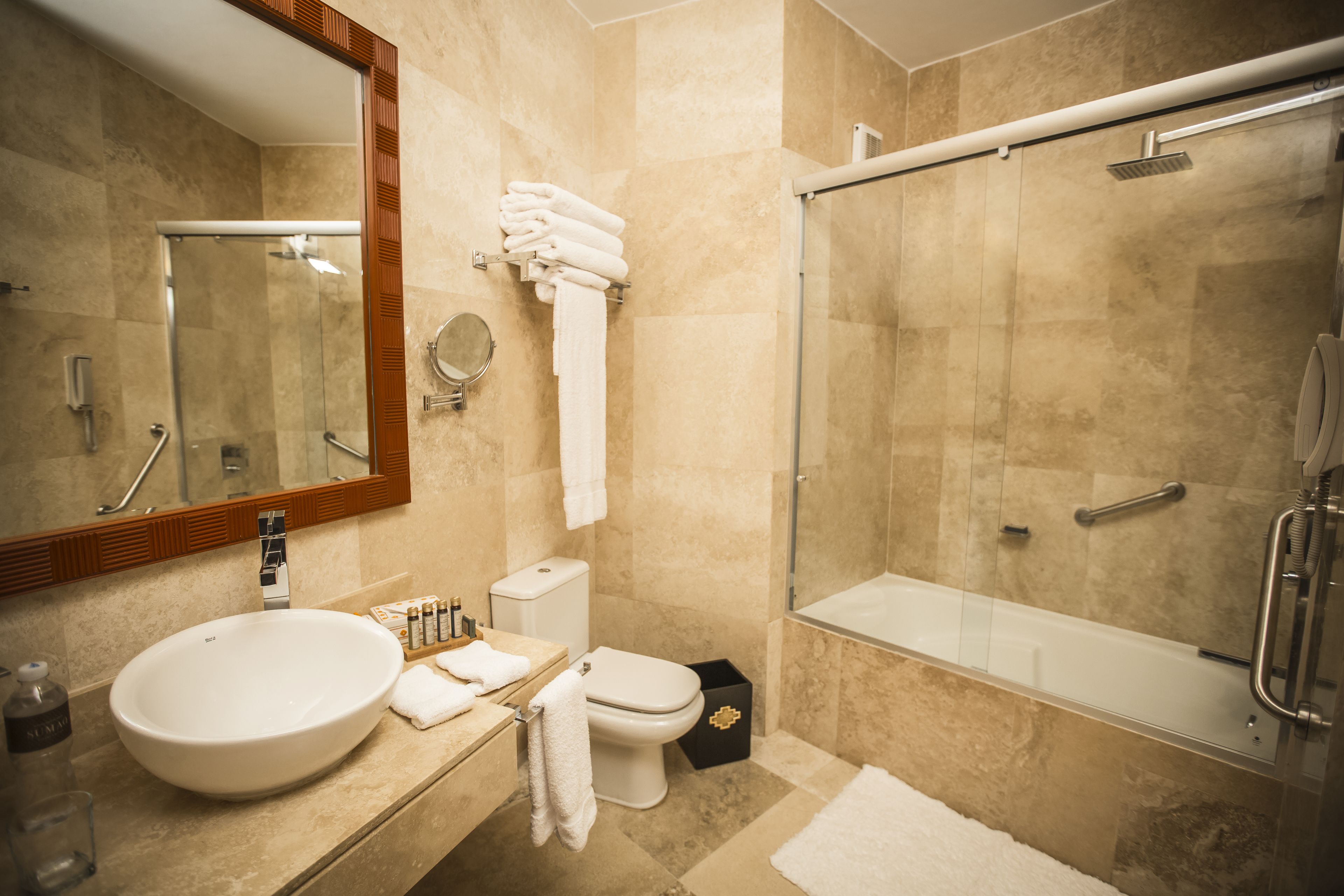 free toiletries, hair dryer, bathrobes, towels