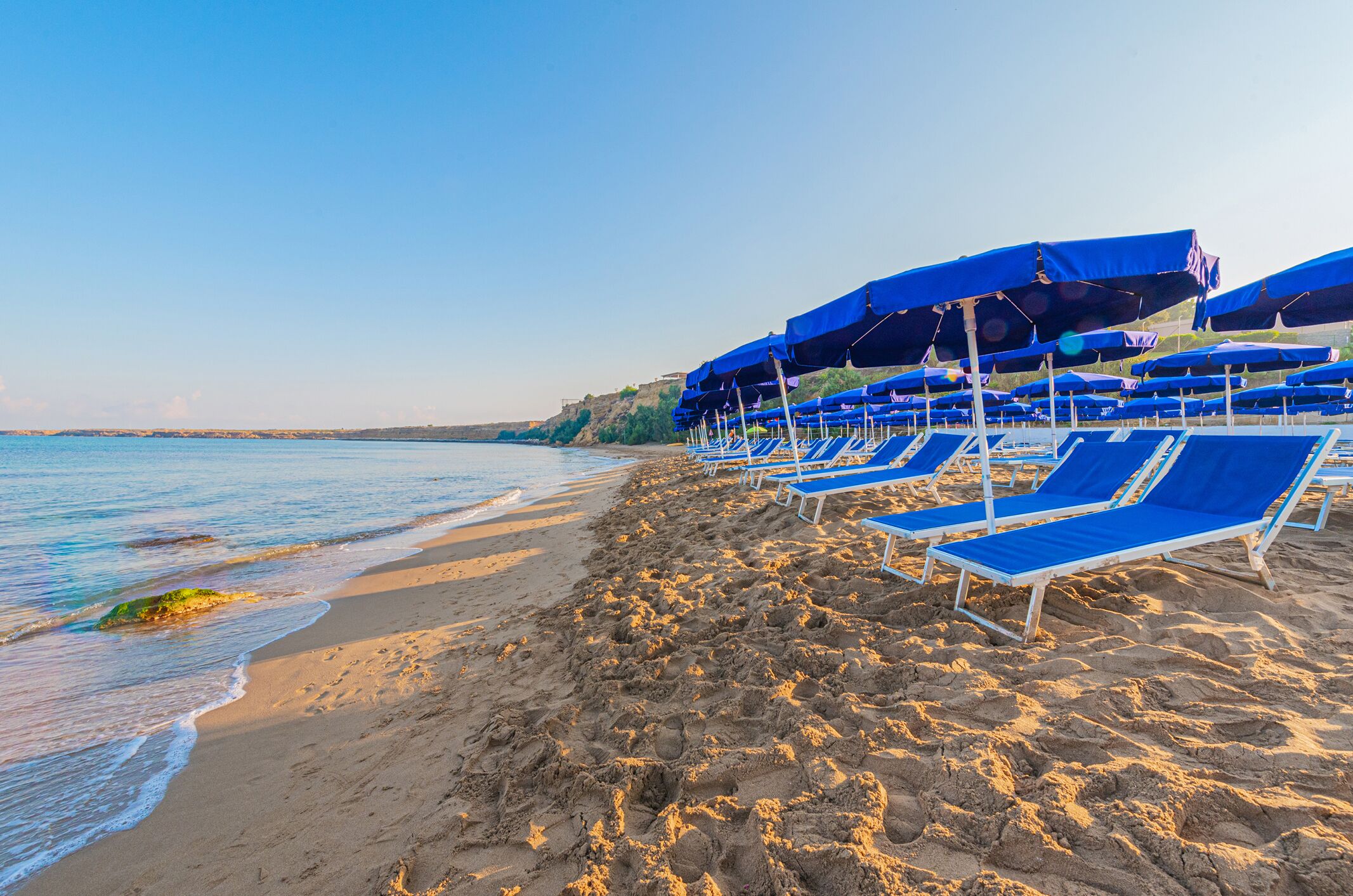Private beach, sun loungers, beach umbrellas