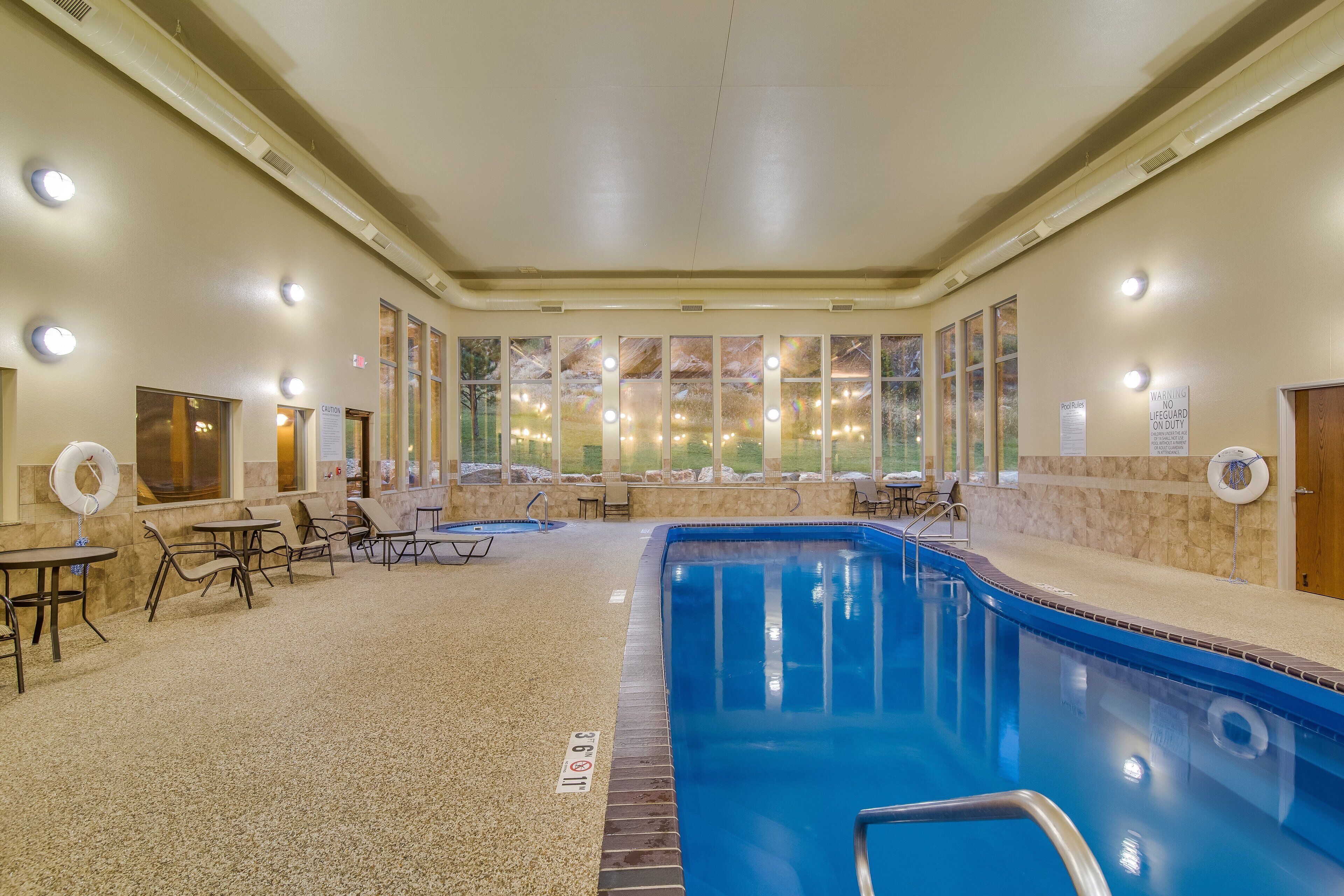Indoor pool, open 8:00 AM to 10:00 PM, sun loungers