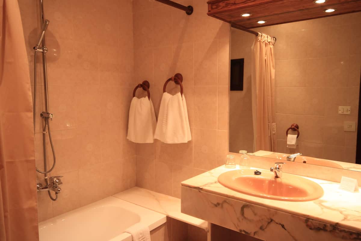 double room, garden view | bathroom | combined shower/bathtub, free toiletries, hair dryer, bidet