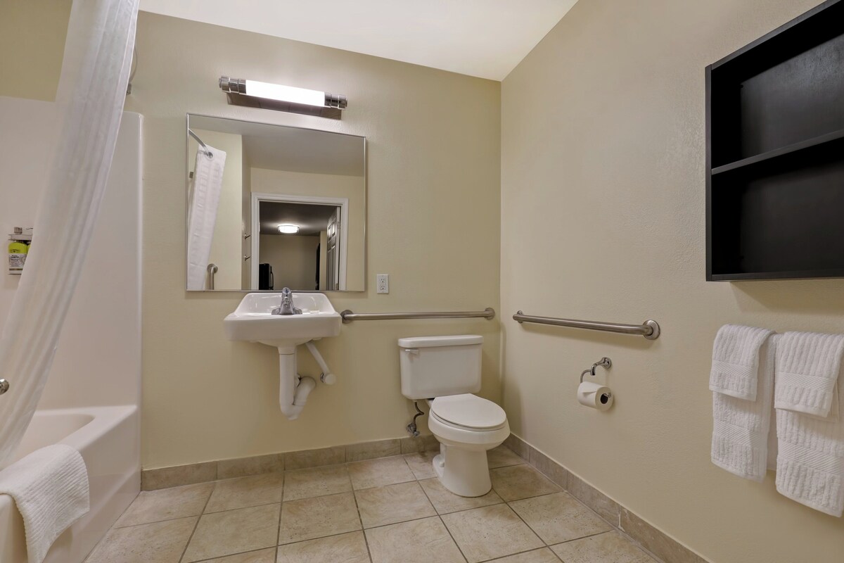 In-room safe, desk, laptop workspace, blackout curtains