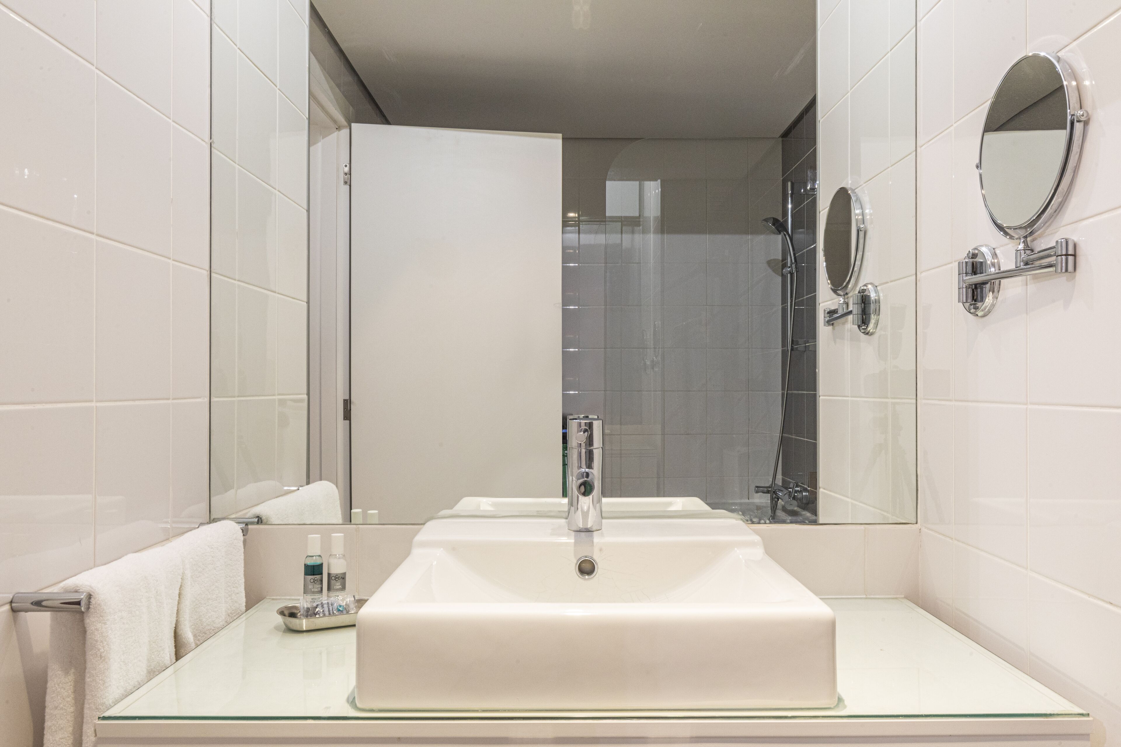 combined shower/bathtub, free toiletries, hair dryer, bidet