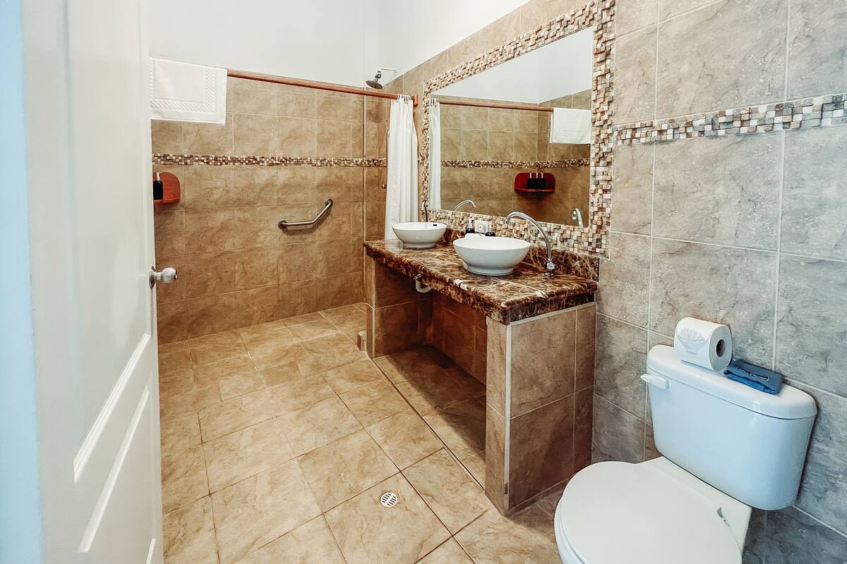 shower, rainfall showerhead, eco-friendly toiletries, hair dryer