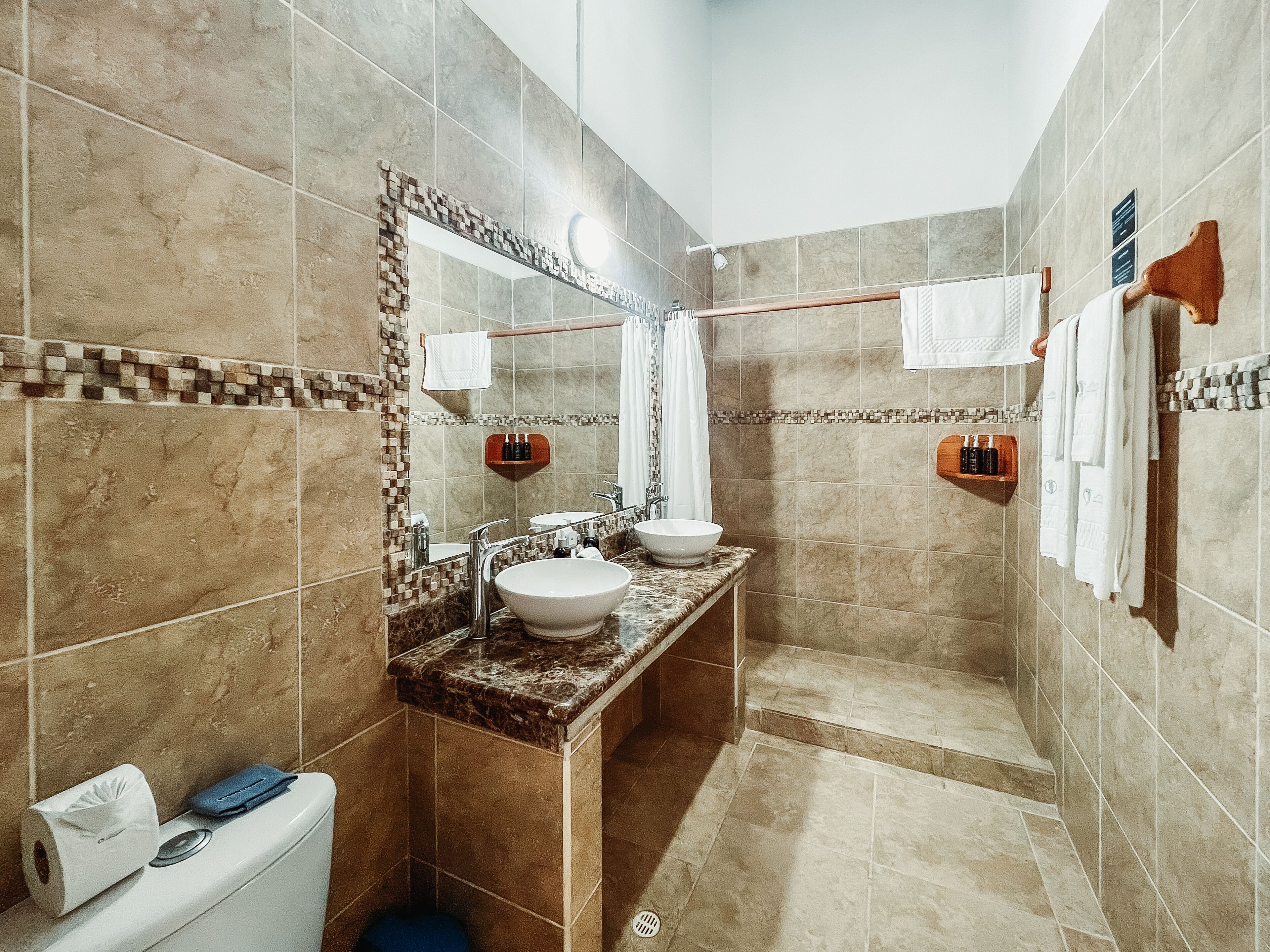 shower, rainfall showerhead, eco-friendly toiletries, hair dryer