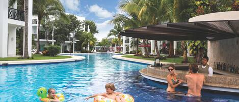 8 outdoor pools, pool umbrellas, pool loungers