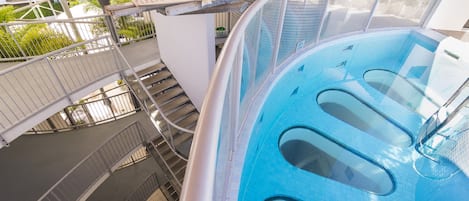 Outdoor pool, pool umbrellas