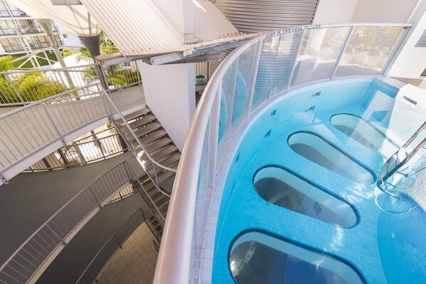 Outdoor pool, pool umbrellas