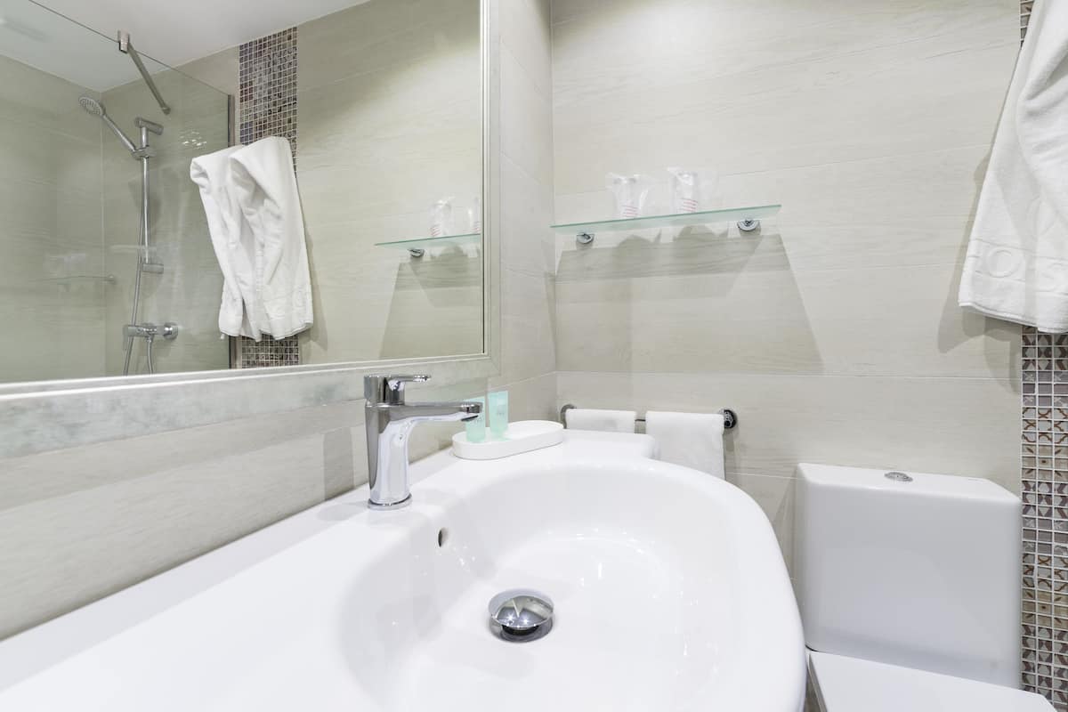 shower, free toiletries, hair dryer, towels