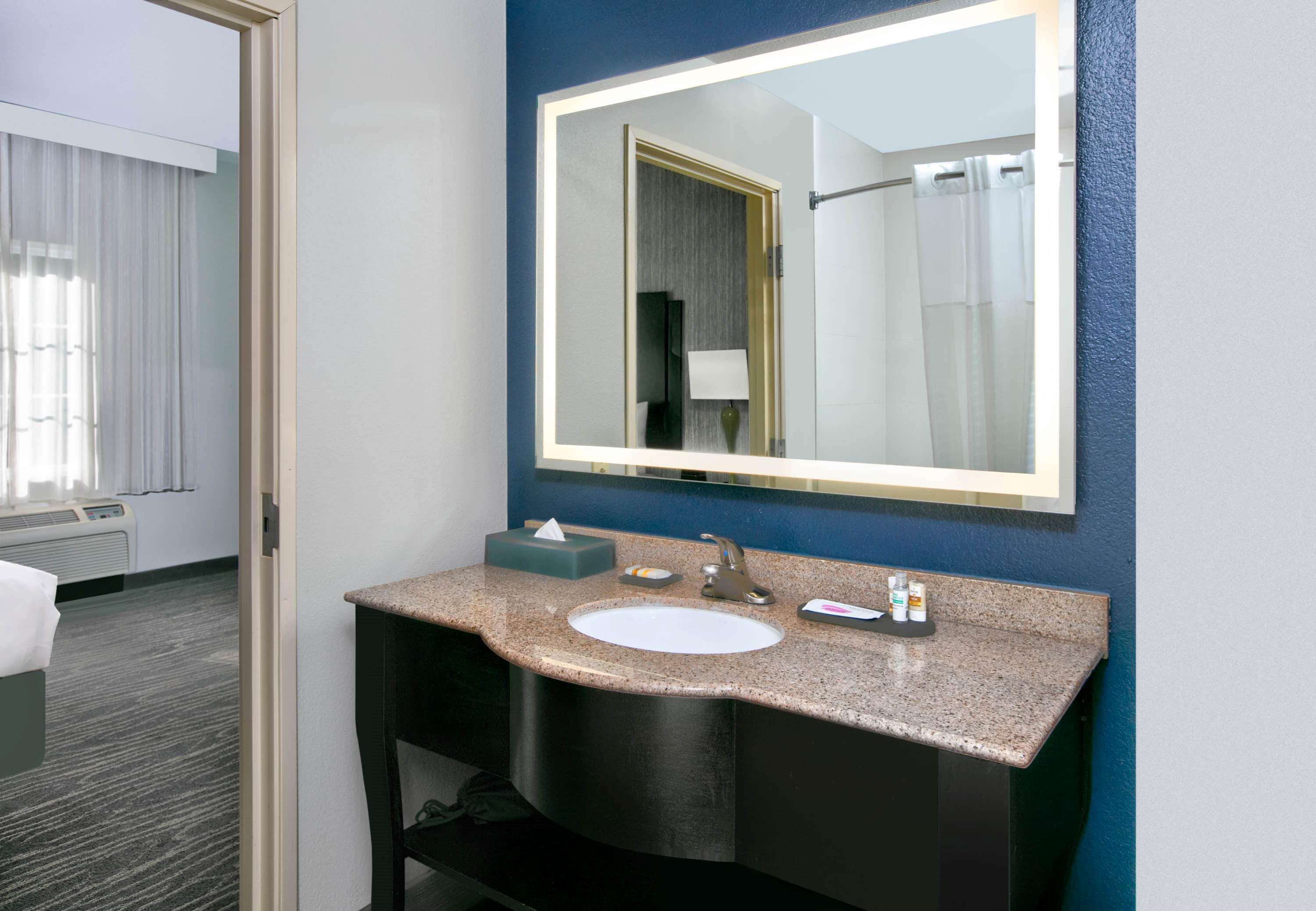 combined shower/bathtub, free toiletries, hair dryer, towels