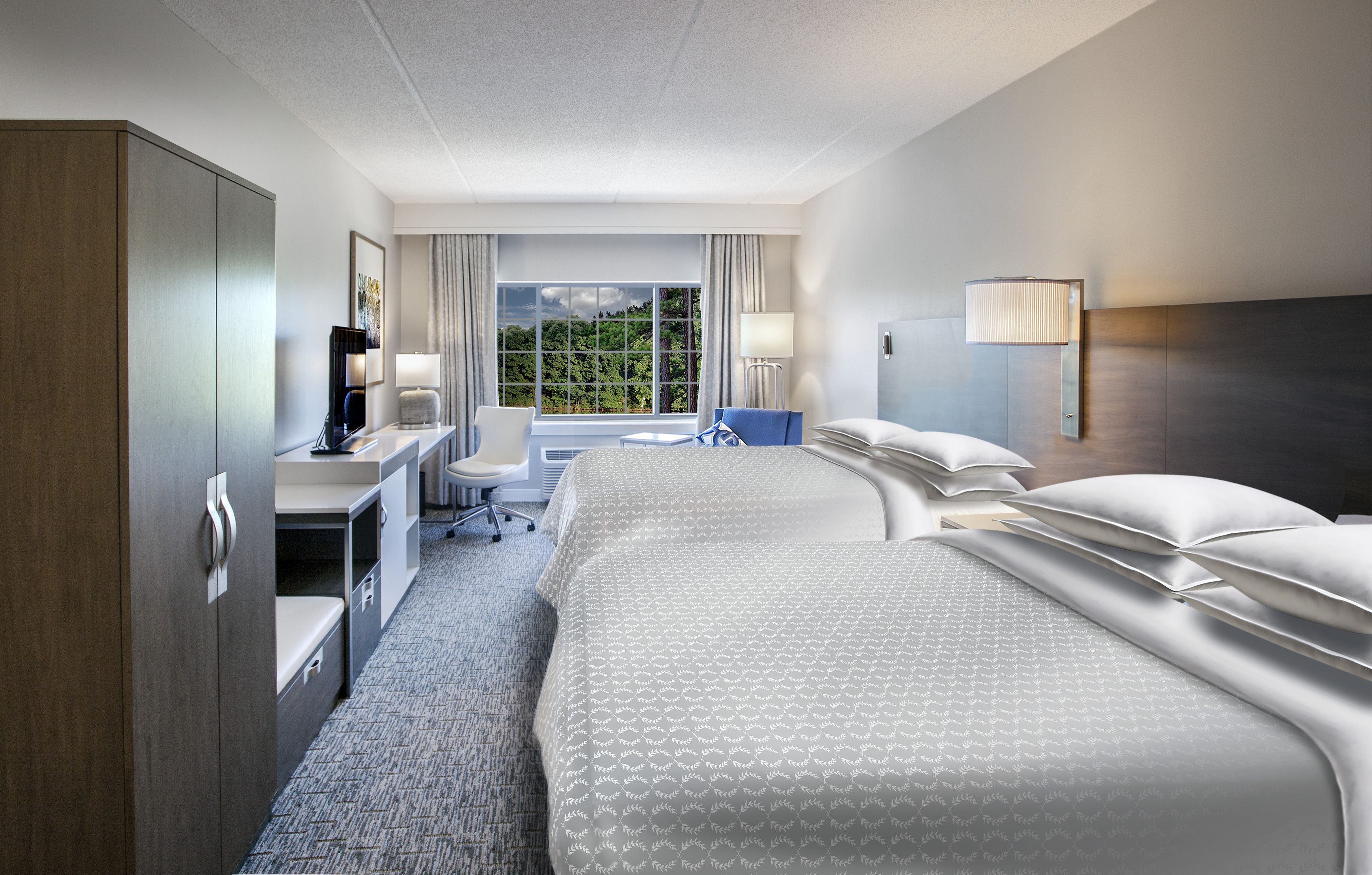 hypo-allergenic bedding, pillow-top beds, in-room safe, desk