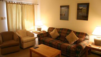 1 Bedroom / 1 Bathroom Condominium | Living room | TV, fireplace