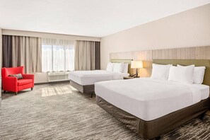 Premium bedding, laptop workspace, blackout drapes, iron/ironing board