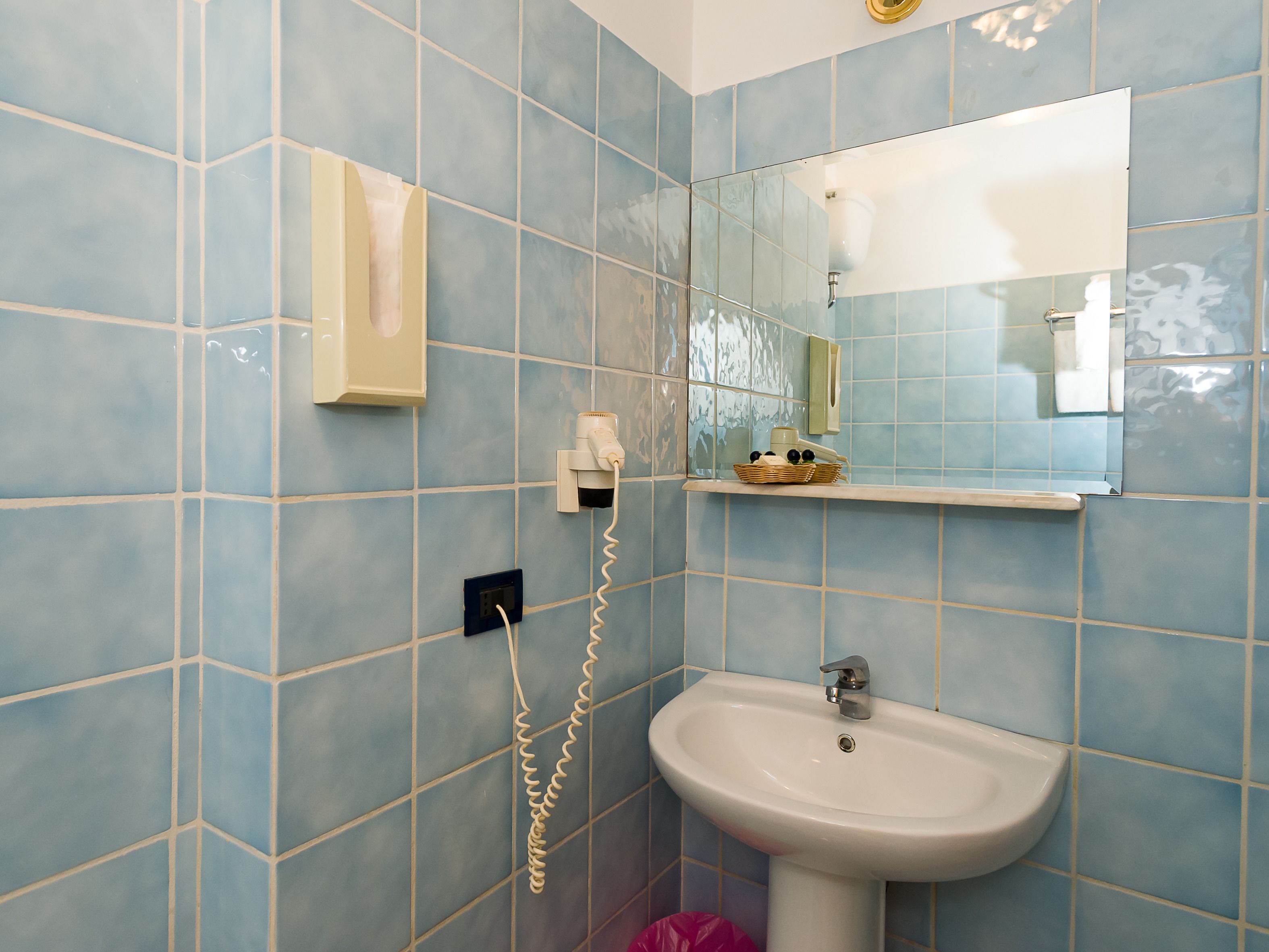 shower, rainfall showerhead, hair dryer, towels